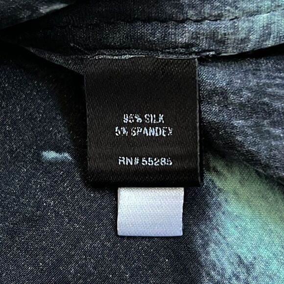 Express Size Small Mini Dress Batwing Sleeves Silk Black Teal Floral Flowy Drape - Picture 5 of 8